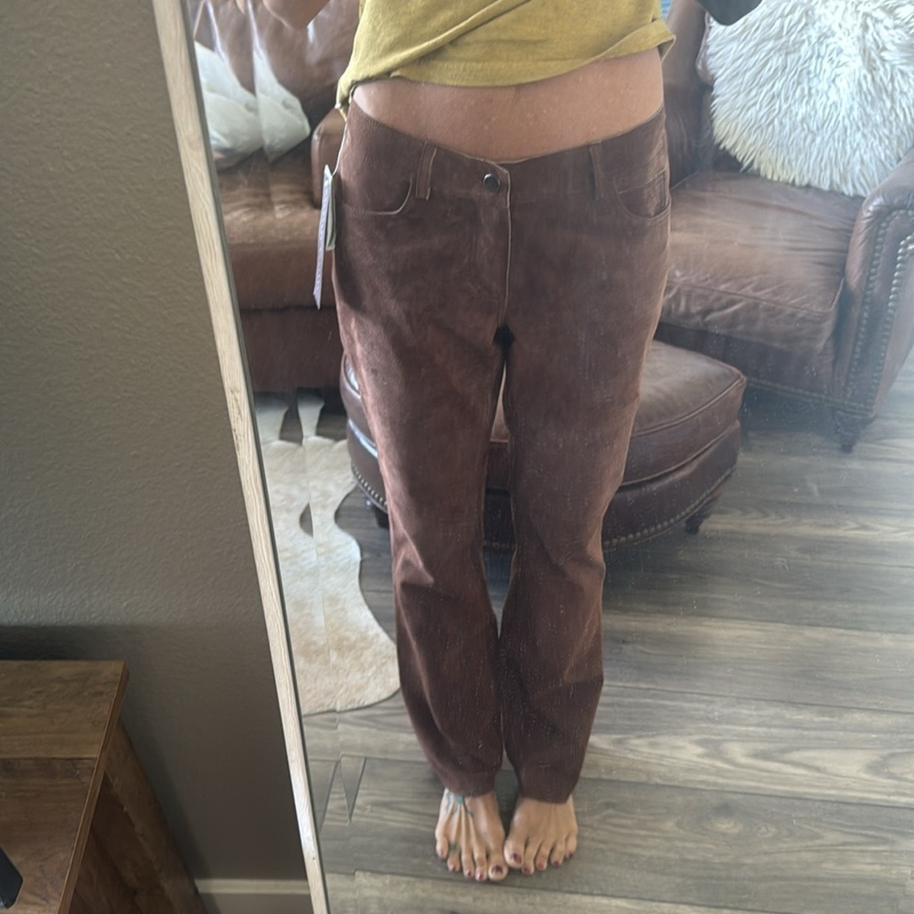 Brown genuine suede leather pants new with tags by Margaret Godfrey size 6 - Picture 3 of 16